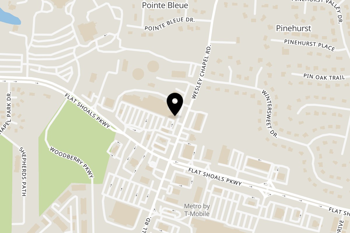Map showing the location of Davido's Pizza and Wings on 4834 Flat Shoals Pkwy in Decatur